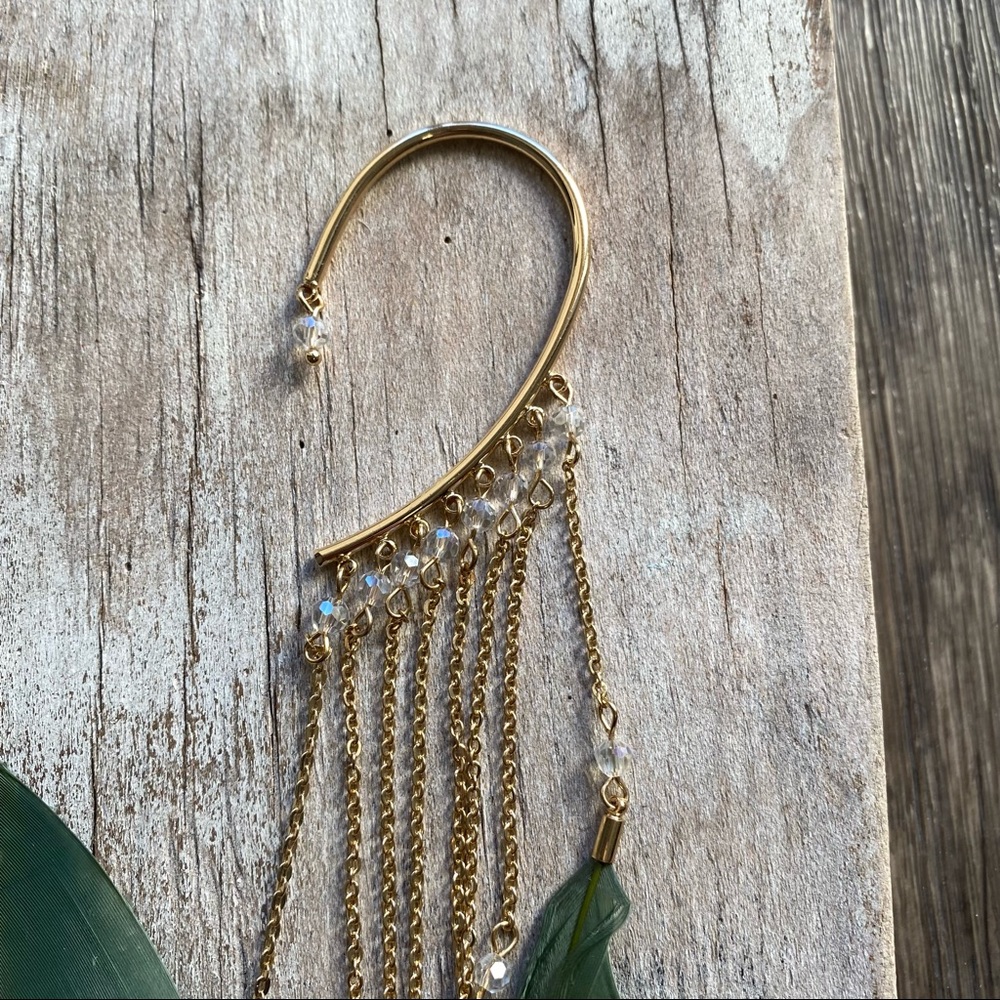 FP Green Feather Behind the Ear Statement Earrings - Picture 4 of 4